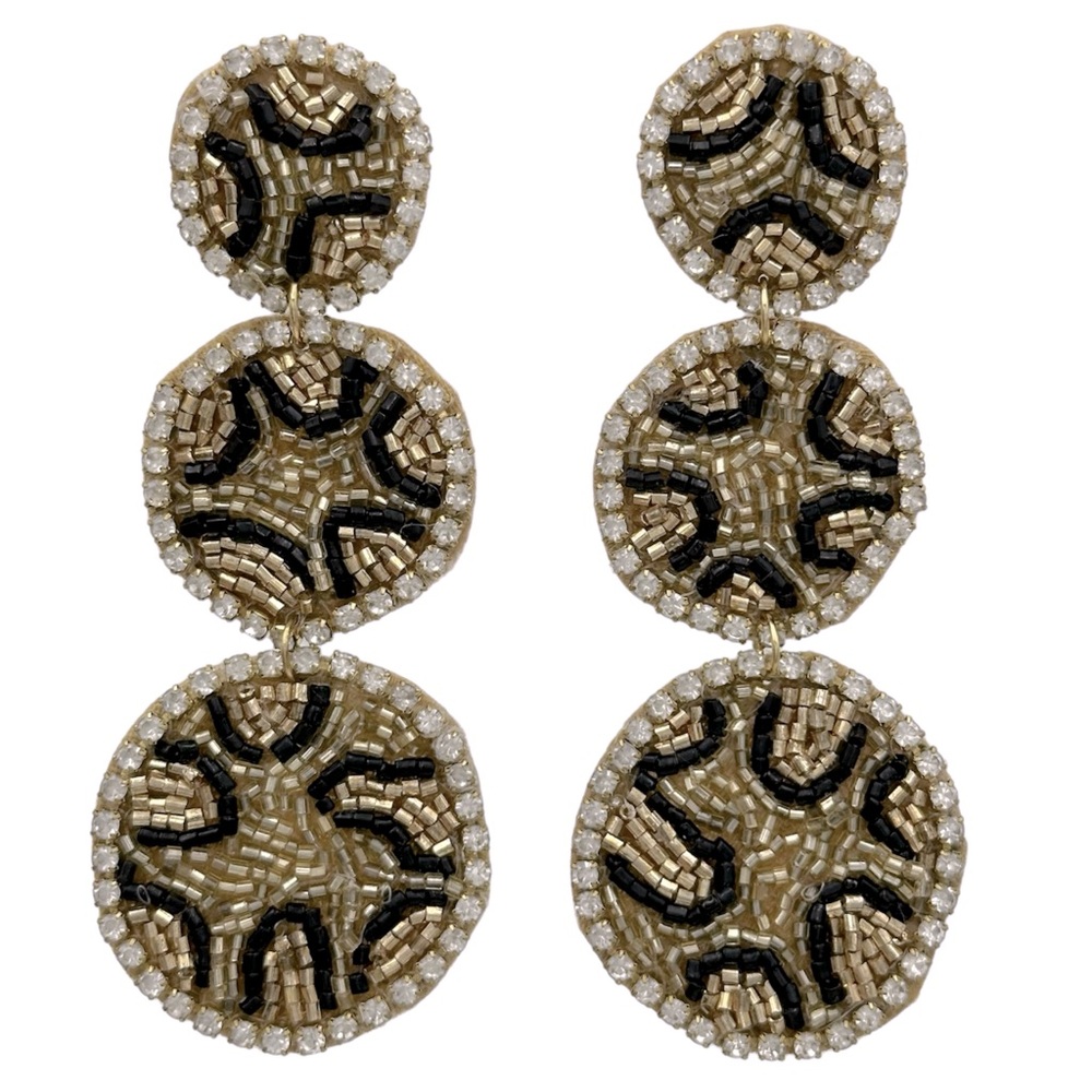 Gold Tone Leopard Animal Print Beaded Drop Earrings